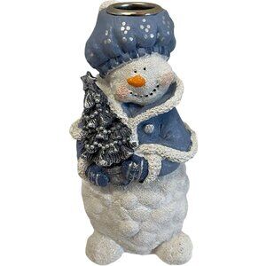 Frosty‎ Snow Snowman Candle Holder White holding  ResinChristmas Tree Blue White